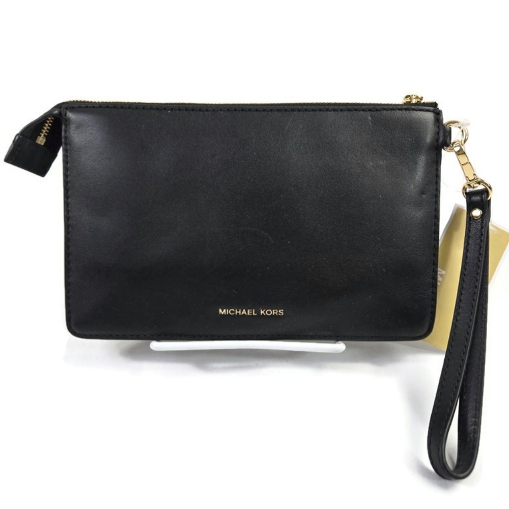 MICHAEL Michael Kors Daniela Medium Black Leather Sequins Wristlet NWT